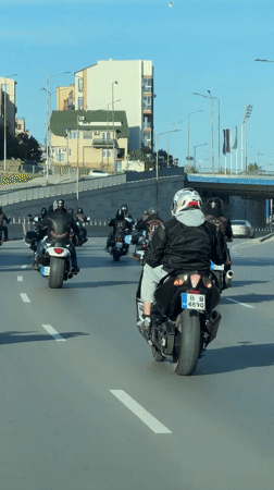 Motorcycle club rides through Varna Bulgaria highways