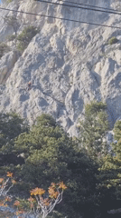 Rock climbers scale cliffs amid spring blooms in Simeiz