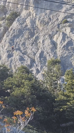 Rock climbers scale cliffs amid spring blooms in Simeiz