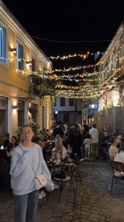 Evening dining scene unfolds in decorated Xanthi streets