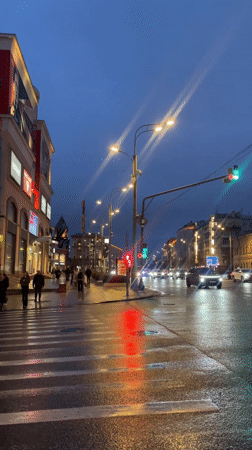Evening street scene captured in Moscow during dusk