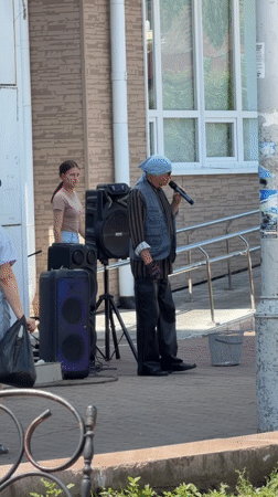 Street market and outdoor celebration in Birobidzhan on a sunny day