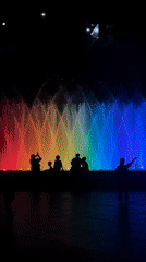 Tbilisi fountain glows through full color spectrum at night