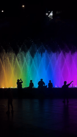 Tbilisi fountain glows through full color spectrum at night