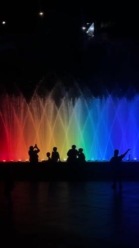 Tbilisi fountain glows through full color spectrum at night