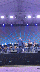Uniformed orchestra performs outdoor evening concert in Budva, Montenegro