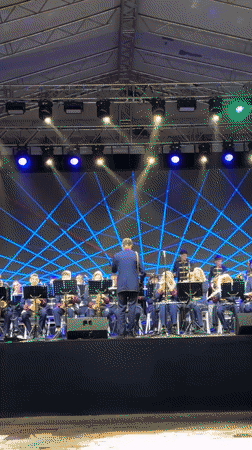 Uniformed orchestra performs outdoor evening concert in Budva, Montenegro