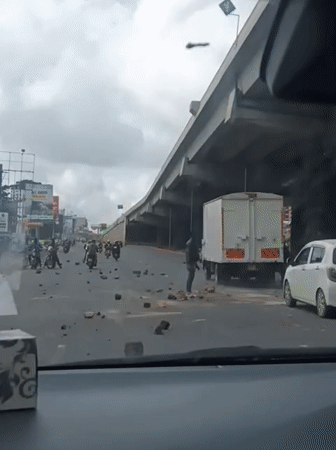 Debris and motorcycles scattered across Nairobi road