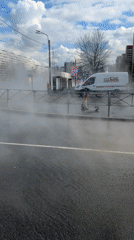 Burst pipe creates steam clouds on Saint Petersburg street