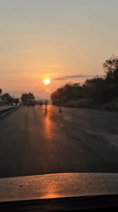 Golden hour traffic scene captured on Bulgarian highway