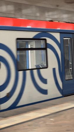 Commuter watches train pass at Khimki subway station