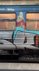 Graffiti-covered train accelerates through Belgrade subway station