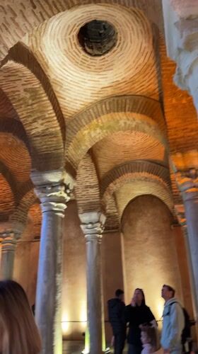 Tourists visit ancient columned hall in Istanbul