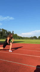 Woman exercises at outdoor track in Elena, Bulgaria