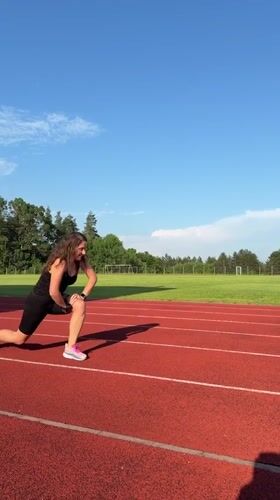 Woman exercises at outdoor track in Elena, Bulgaria
