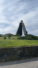 Modern monument documented on hill in Petrich, Bulgaria