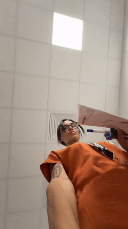 Healthcare worker documents evening shift in Pleven, Bulgaria