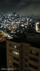 Night cityscape filmed from elevated position shows urban lights