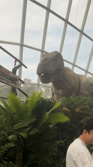Tourists explore dinosaur exhibits and attractions at Singapore's Gardens