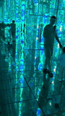 Father-daughter visit interactive art exhibition in Kazan, Russia