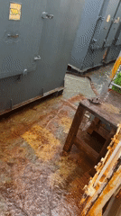 Witness documents flooded deck with rust stains, gray structures