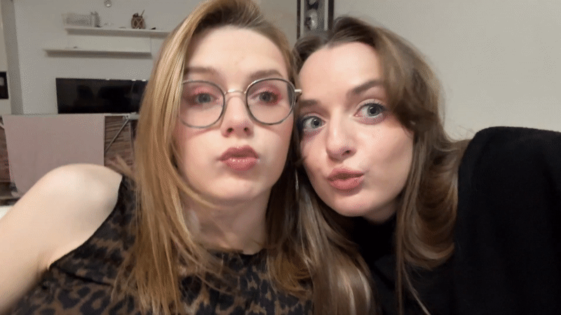 Two women take selfie in Kragujevac residential area