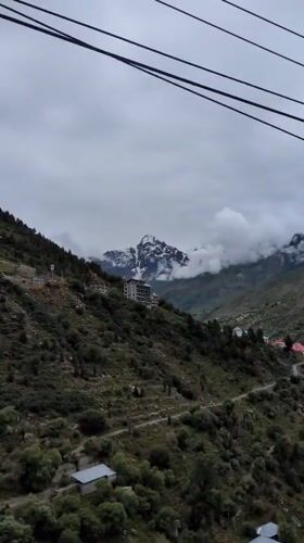 Utility poles and mountain views from Keylong, Himachal Pradesh