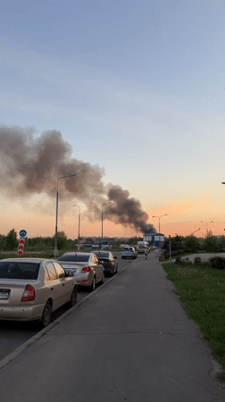 Black smoke rises near building in Lyubertsy, Russia