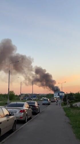 Black smoke rises near building in Lyubertsy, Russia