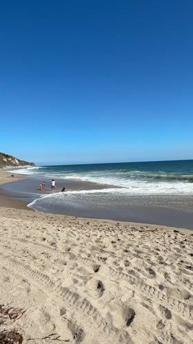 Sunny afternoon at a Malibu beach, people and wildlife