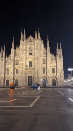 Milan's historic center after midnight, swept and still