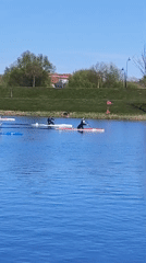 Kayakers enjoy sunny afternoon on Jelgava lake