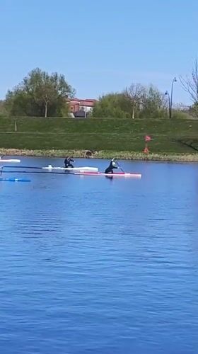 Kayakers enjoy sunny afternoon on Jelgava lake
