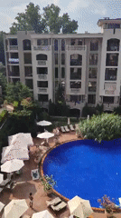 Pools, ponds, and fountains around Nesebar on a summer afternoon