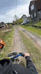 Dirt bike rider captured on gravel road in Russia