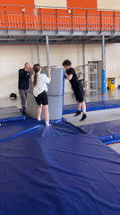 Late-night gymnastics practice session recorded in Krasnoyarsk gymnasium