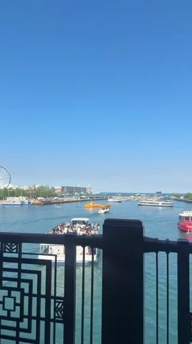 Evening activity documented at Chicago's Navy Pier tourist area