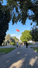 Sunny afternoon around a Bishkek city park and promenade