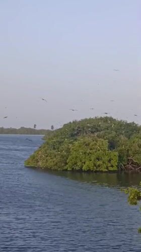 Two men wade into choppy waters near Porlamar