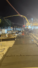Nighttime concrete pour and gaming activity observed in Tel-Aviv