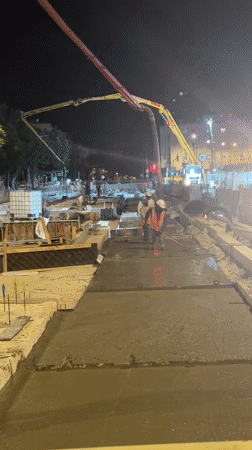 Nighttime concrete pour and gaming activity observed in Tel-Aviv