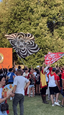 Medieval flag and archery reenactment in San Quirico d'Orcia