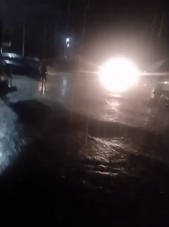 Heavy rain creates wet street conditions in Uyo, Nigeria
