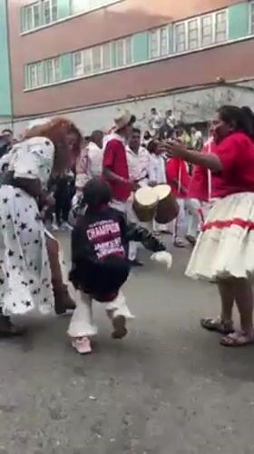 Traditional street parade with dancers celebrates in La Paz