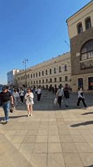 Morning pedestrian activity observed across Moscow plazas on sunny day
