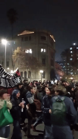 Nighttime protest with Palestinian flags draws crowds in Santiago