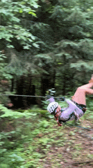 Zip-lining and rappelling through the woods in Chaikovsky