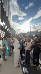 Red carpet event held outside modern Oslo building