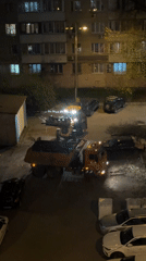 Construction equipment spotted in Moscow courtyard at night