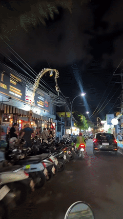 Kuta nighttime traffic jam, with a possible injury on scene